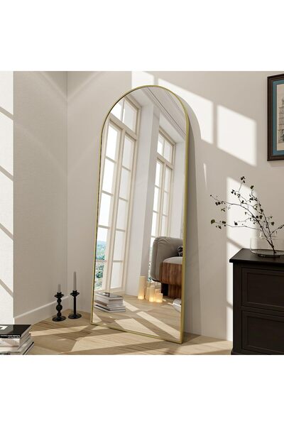 NZONE STORE مرآة أرضية بيضاوي كاملة الطول بإطار معدني ذهبي عصري160x50 سم .