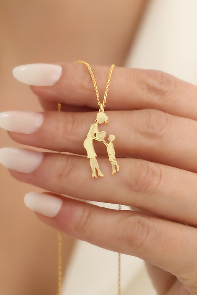Nox Jewelry 925 Ayar Gümüş Anne Ve Oğlu Kolye Gold