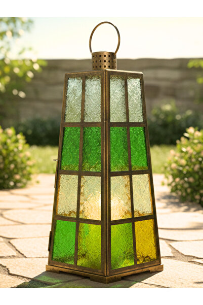 Souq DESIGNS فانوس عربي من المعدن الذهبي والزجاج - فانوس شمعدان، مناسب للمجلس...