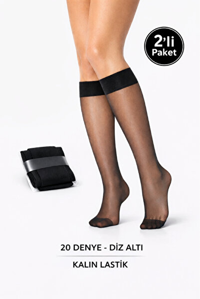 Ceniza Ciorapi negri sub genunchi, 20 de yarzi, cu elastic gros