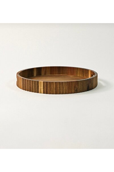 mirena ateiler صينية تقديم من خشب الأكاسيا مقاس 35 سم - صينية تقديم مستديرة م...