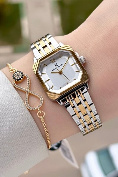 Daniel Klein Gold Gümüş Renk Hediye Paketli 23 Mm Kare Kadın Kol Saati ve Bil...