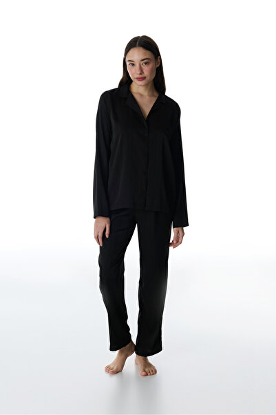 Penti Black Lilah Satin Shirt Pants Pajama Set