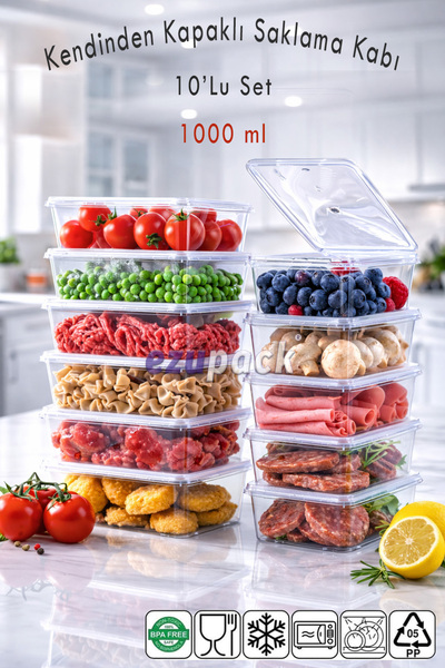 Ezupack 1 LT 10 Adet Kendinden Kapaklı Mikrodalga Difriz Derin Dondurucu Buzl...