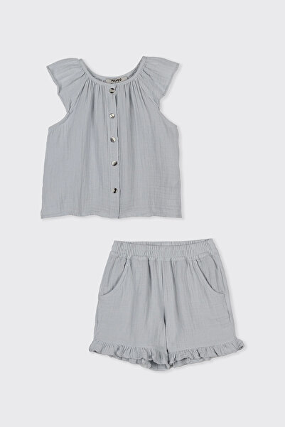 Panço Kız Bebek Müslin Mavi 2'li Takım