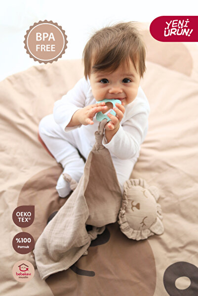 Bebekevi OEKO-TEX® %100 Pamuk Müslin Aslan Uyku Arkadaşı – BPA Free, 0+ Ay As...