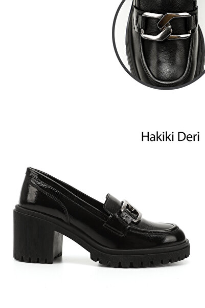 GÖNDERİ(R) Pantofi de damă din piele naturală, neagră, cu cataramă, cu toc me...