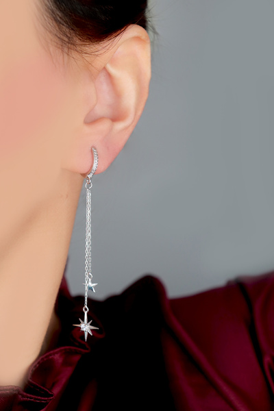 Silveranka 925 Ayar Gümüş Yıldız Figürlü Sallantılı Küpe