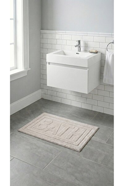Halispecial Bathy Krem Banyo Paspası 80x50-Kaymaz Taban, Kolay Yıkanır,Modern