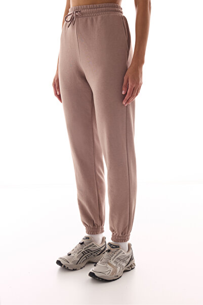 Penti Pantaloni de jogging din bumbac bej cu talie înaltă buzunare