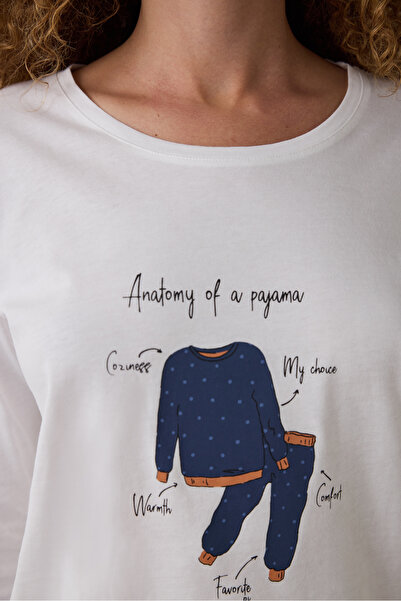 Penti Lacivert Anatomy Bisiklet Yaka Uzun Kollu Pamuklu Pijama Takımı