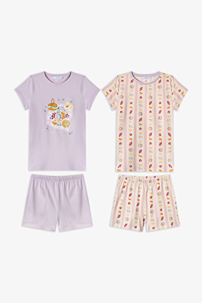 Penti Set de pijamale din bumbac pentru fete, 2 piese, Lila