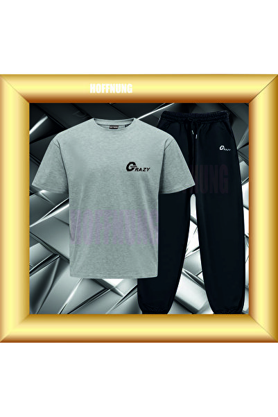 HOFFNUNG Unisex Casual Short Sleeve Set with Crazy Hoffning Print Outdoor Spr...