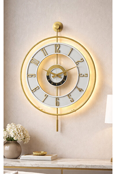 Pey Aksesuar Metal Camlı Duvar Saati 50 X 70 Cm Orta Boy Işıklı Gerçek Cam M5...