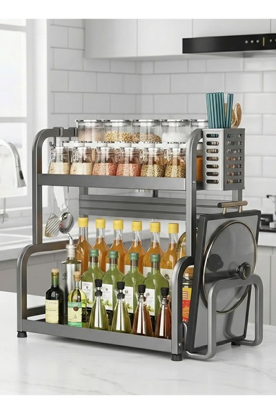 Taimi رف تنظيم معدني ثلاثي الطبقات، رف تخزين مزود بسلة مدمجة لأدوات المائدة و...