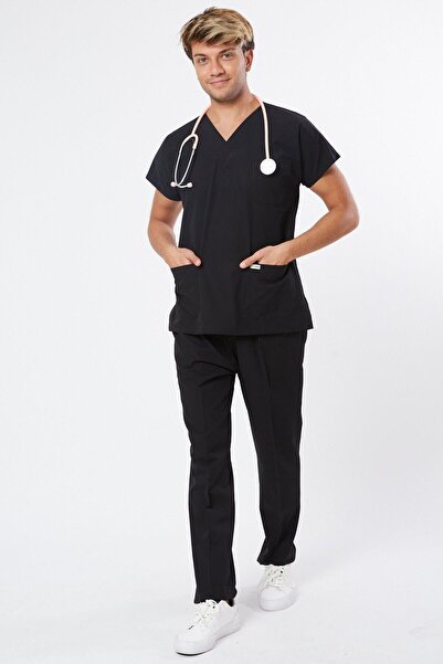 Owlet Medikal Likralı Siyah Scrubs Üniforma Takım