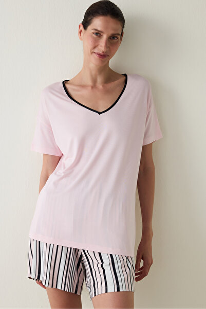 Penti Set de pijamale cu mâneci scurte și pantaloni scurți, cu decolteu în V,...