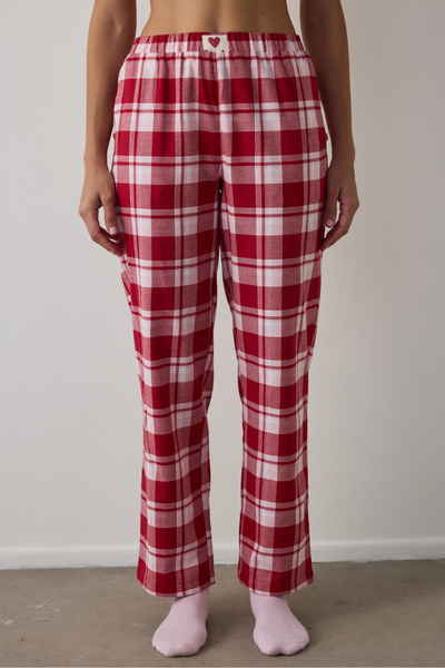 Penti Κόκκινο καρό χριστουγεννιάτικο βαμβακερό παντελόνι πιτζάμα