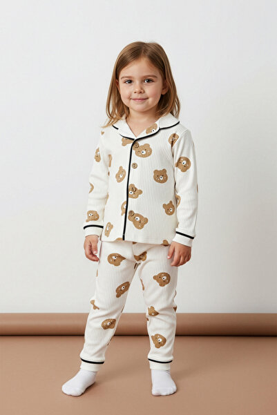 Fulla Moda Set de pijamale unisex pentru copii Teddy Bear cu imprimeu materia...