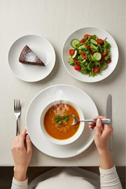 Bambum Naz - 24 Parça 6 Kişilik Yemek Takımı Beyaz