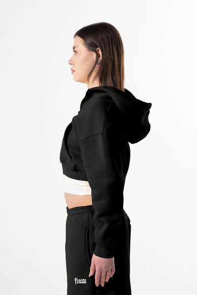 Flaw Wear Flaw Embroidered Black Zip Crop