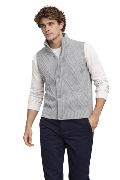 Çizgi Triko Men's Thick Knit Knitwear Vest Classic Fit with Buttons and Zippe...