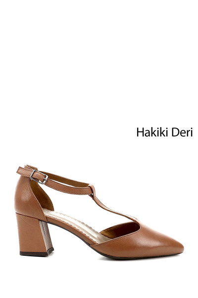 GÖNDERİ(R) Kadın Taba Antik Bilekten Bağlı Orta Topuklu Hakiki Deri Ayakkabı