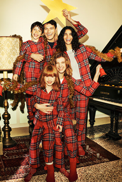 Penti Red Plaid Shirt Collar Cotton Pajama Set