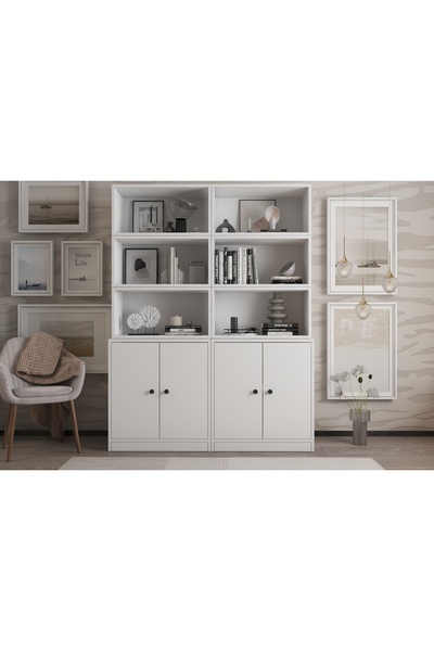 Nettrends 4 Kapakli Rafli Kitaplik 130 cm Beyaz Ktp-1291-ç