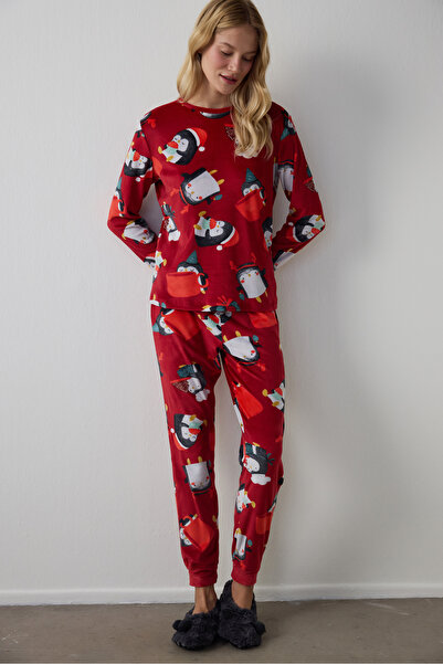 Penti Red Penguin Patterned Thermal Effect Pajama Set