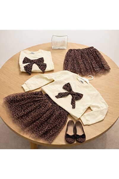 Lumino 3-7 років Дівчача сукня з спідницею та бантиком Світшот Леопардова спі...