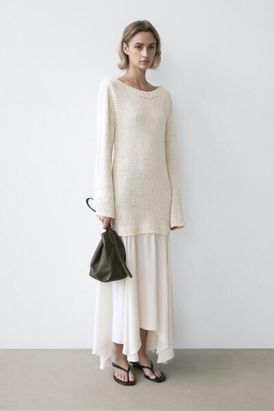 Massimo Dutti Asymmetrical midi dress with mixed detailing