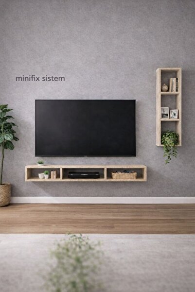 ADIM EBATLAMA Dekoratif Duvar Rafı - Tv Ünitesi 2 Parçalı Traverten 90x90