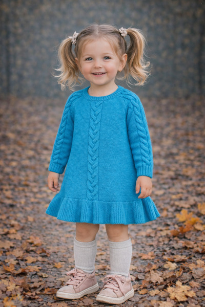 Kidsev Kız Çocuk Turkuaz Uzun Kollu Triko