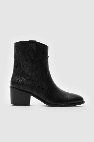 TOGO Siyah Hakiki Deri Kadın Western Bot [060082]