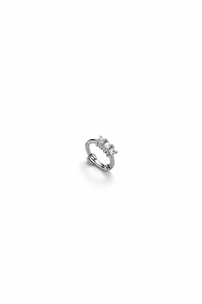 Siminkari 925 Ayar Gümüş Mini Üç Taşlı Halka Piercing Tragus Rodyumlu