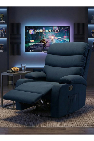 M SMART Rocking Swivel Soft Fabric Recliner Chair, Lazy Boy Chair with Dual C...