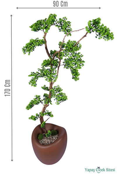 Yapay Çiçek Sitesi Fiber Saksıda Doğal Gövdeli Bonsai Yapay Ağaç 170 Cm