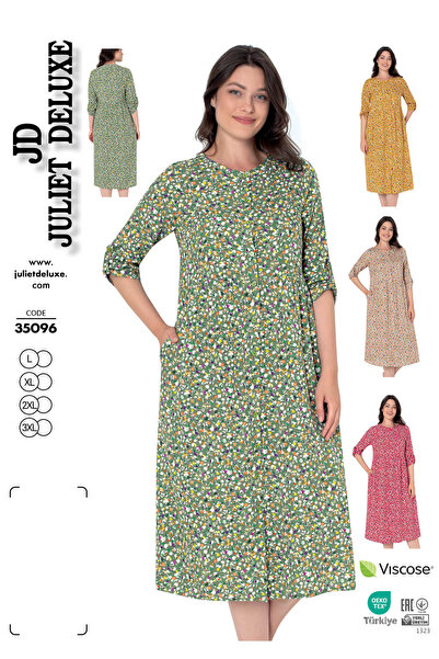 Juliet Deluxe Γυναικείο φόρεμα από υφαντό ύφασμα βισκόζης με σχέδιο / Πράσινο...