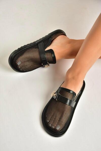 Fox Shoes Y250505015 Γυναικείες παντόφλες μαύρες διχτυωτές με κλειστό μπροστι...