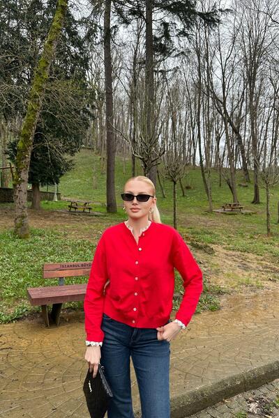 lizge giyim Collar Lace Detail Tricot Cardigan