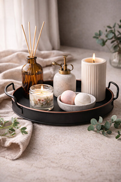 Arma House 26 cm Bakır Kenarlı Oval Siyah Country Tarzı Dekoratif Tepsi