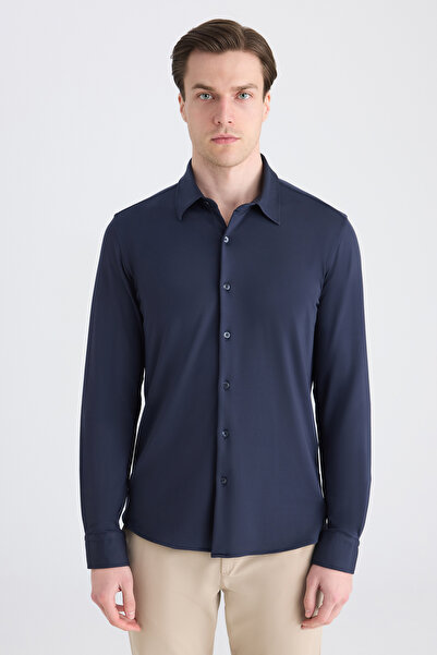 Twn Cămașă tricotată bleumarin slim fit