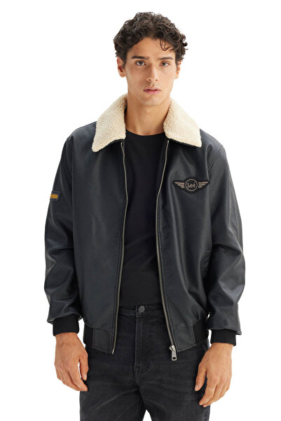 Lee سترة رجالية PU جلد سترة سوداء للرجال