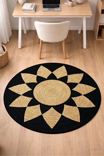 Decomia Home Dijital Kaymaz Yıkanabilir Jüt Görünümlü Yuvarlak Salon Halısı M...