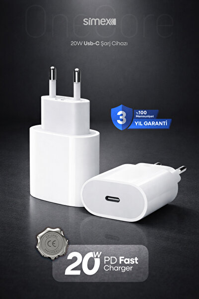 Simex iPhone X-11-12-13-14 Serileri iPad & Airpods Uyumlu USB-C 20W Hızlı Şar...