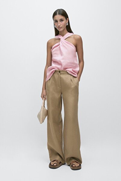 Massimo Dutti %100 keten geniş paça lastikli pantolon