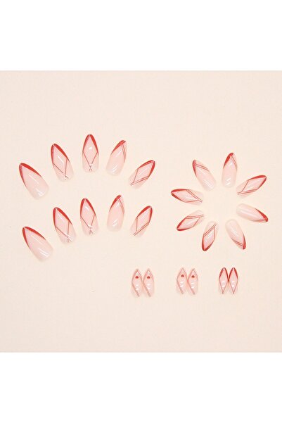 TipsArt Turuncu Simli Badem 24’lü Takma Tırnak Seti ve Zararsız Yapıştırıcı