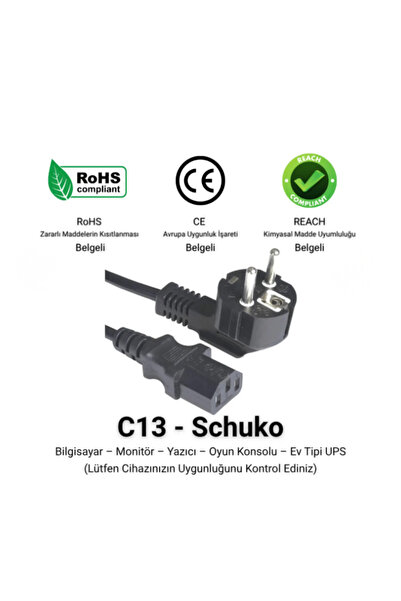 powernight C13 - Schuko Güç Kablosu 3X1,5mm 1 Metre