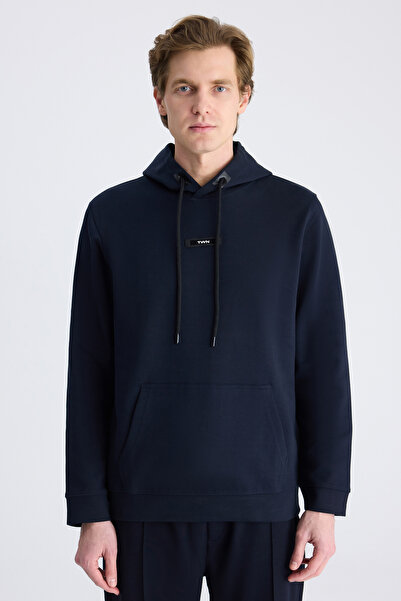 Twn Slim Fit Navy Blue Plain Knitted Cotton Sweatshirt